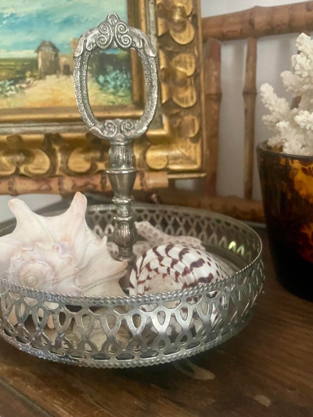Vintage Silverplate Pierced Basket with Ornate Handle